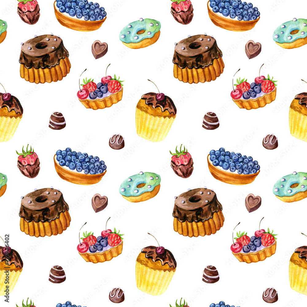 seamless pattern with watercolor cakes seamless pattern with watercolor cakes
