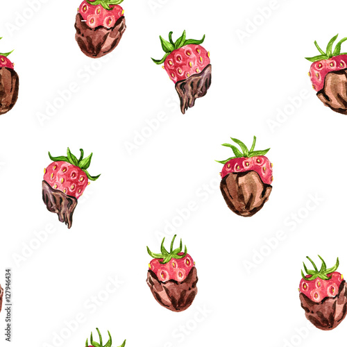 Fototapeta Naklejka Na Ścianę i Meble -  seamless pattern with strawberries and chocolate