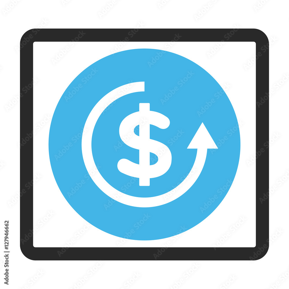 Refund vector icon. Image style is a flat bicolor icon symbol inside a rounded rectangle, blue and gray colors, white background.