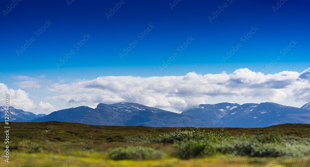 Norway mountains on plains landscape background