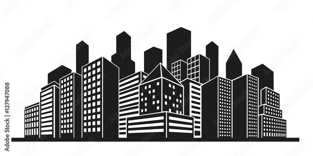 Vector silhouette of cityscape with tall buildings and skyscrapers ...