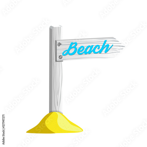 Vector isolated illustration of white wooden pointer to the beach.