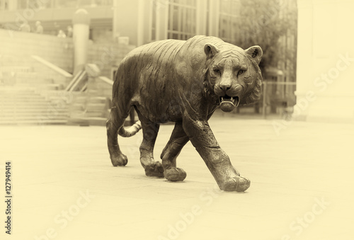 Photography Tiger monument in Oslo sepia vignette