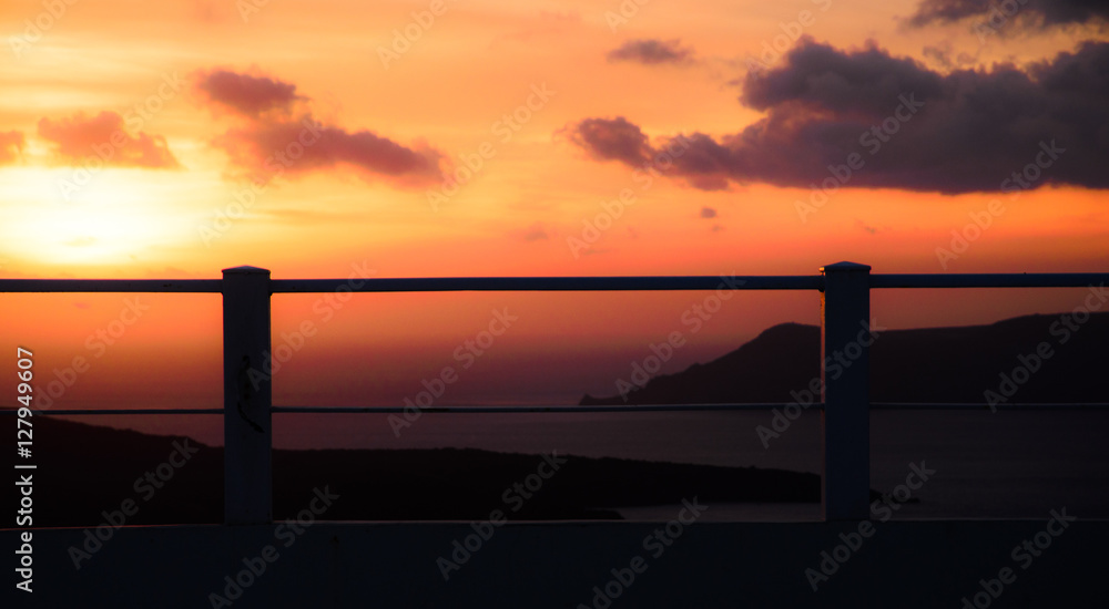 Fototapeta premium Evening scene with silhouette balcony