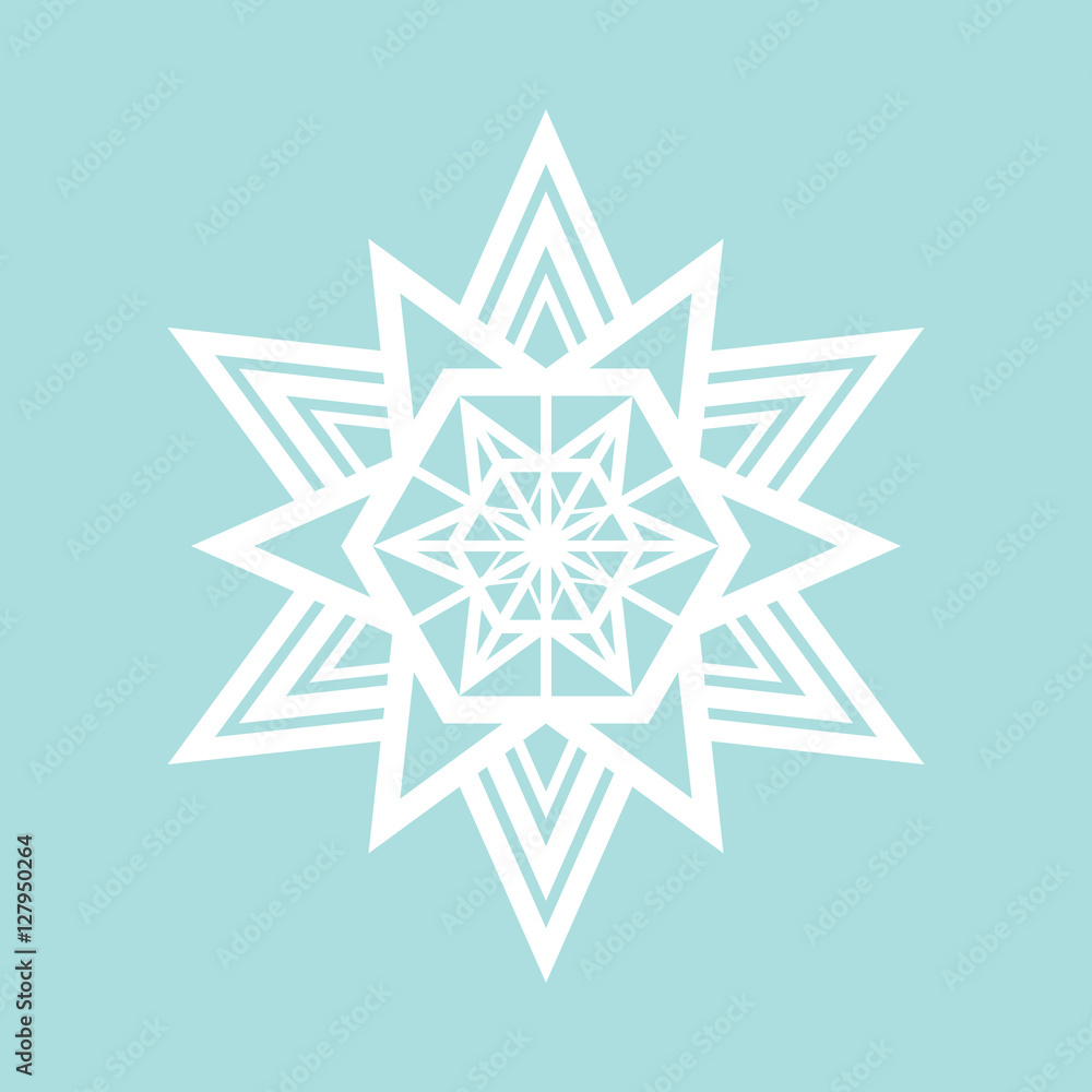 Flat snowflake icon, white on blue background Flat snowflake icon, white on blue background