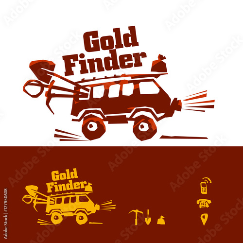 vector simple illustration of car for gold finding adventure