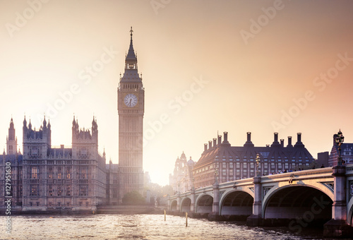 Canvas Print Big Ben and Westminster at sunset, London, UK