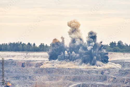 Slika na platnu Explosion blast in open cast mining quarry mine