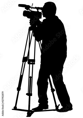 Man with a camera on white background