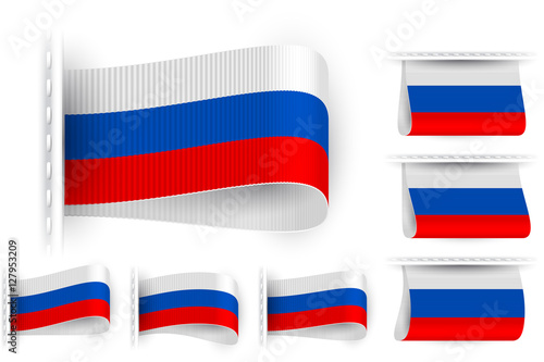 National state flag of Russia; Sewn clothing label tag; Vector icon set Russian Federation flags Eps10
