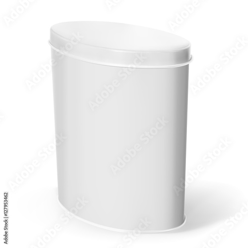Mockup oval closed tin can with a lid. Isolated on white background.