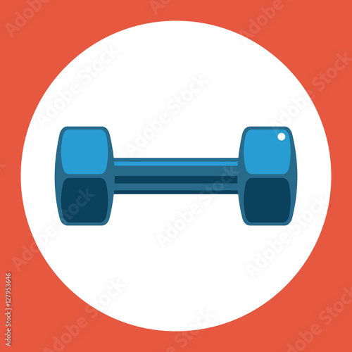 Dumbell icon. Blue dumbell on a red background. Sports Equipment. Vector Illustration.