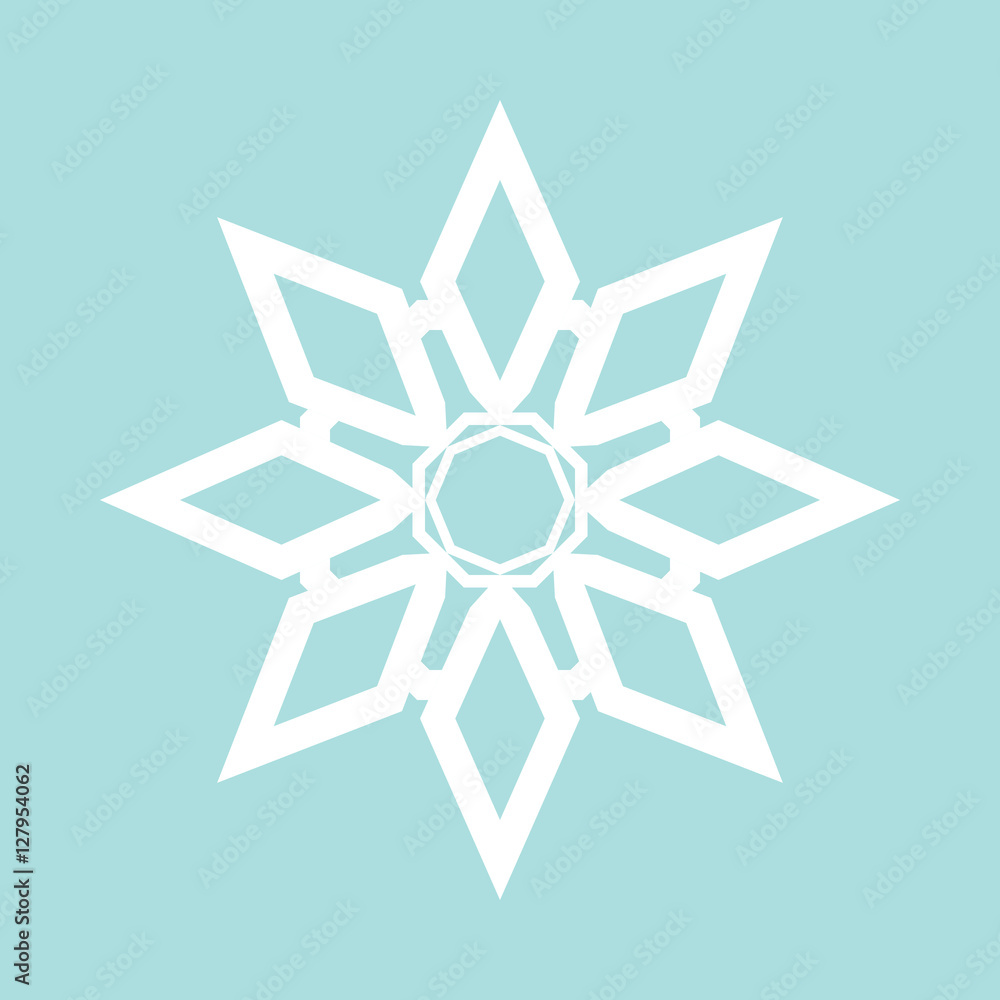 Flat snowflake icon, white on blue background Flat snowflake icon, white on blue background