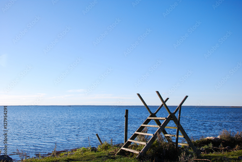 Wooden stile by the coast