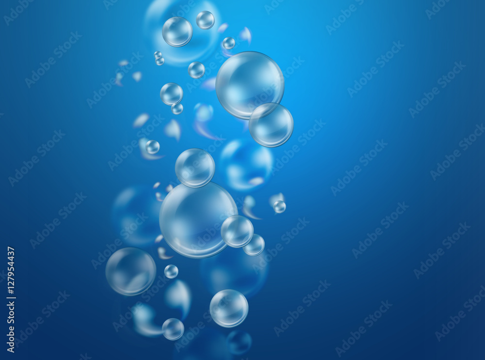 realistic air bubbles under water, nature background