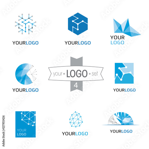 Modern logo design set: logotypes for different companies, as web agency, start-up, software house, engineering, R&D, chemical, pharmaceutical industry, new business, consulting and optimization
