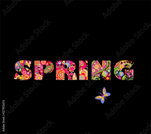 Spring floral lettering on black background