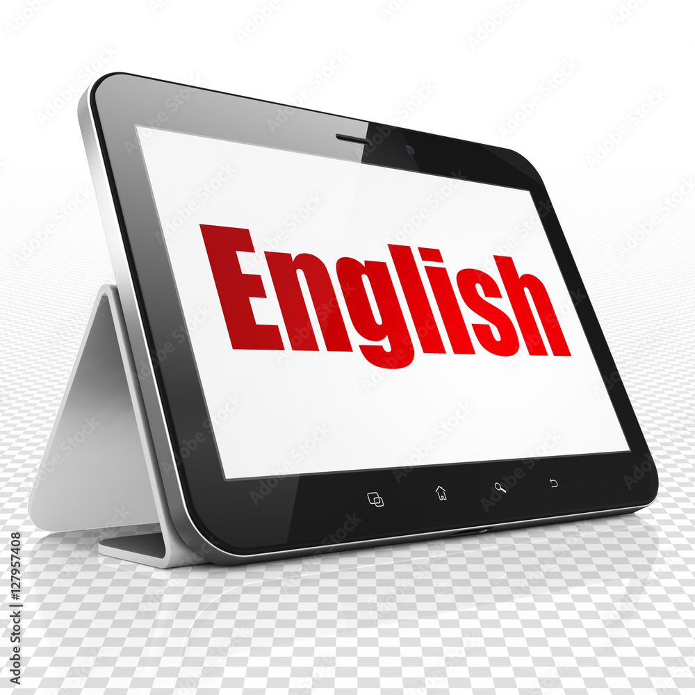 Learning concept: Tablet Computer with English on display Learning concept: Tablet Computer with English on display