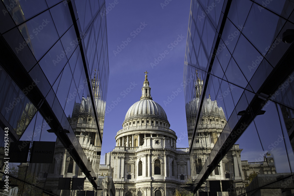 Reflections of St. Pauls cathedral, London, UK
