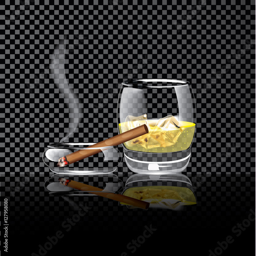 Realistic illustration of whiskey ice cigar on a transparent background.