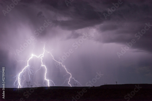 Ligtning strikes during summer monsoon rains near Page Arizona