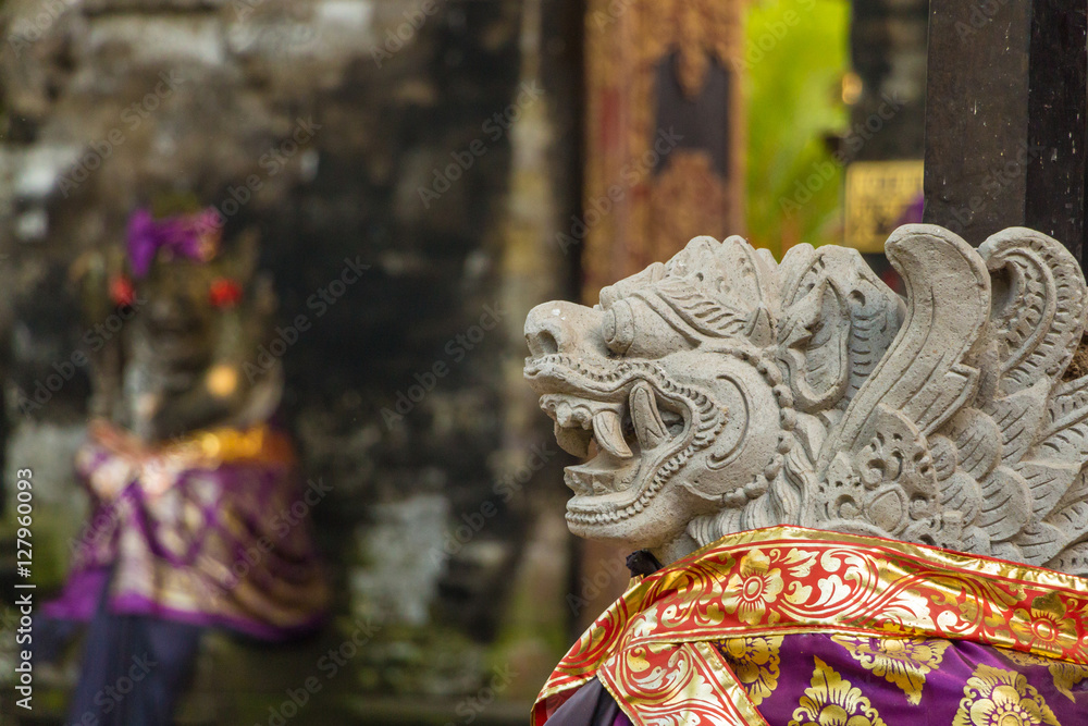 Ubud temple of Bali, beautiful stone sculpture, Indonesia