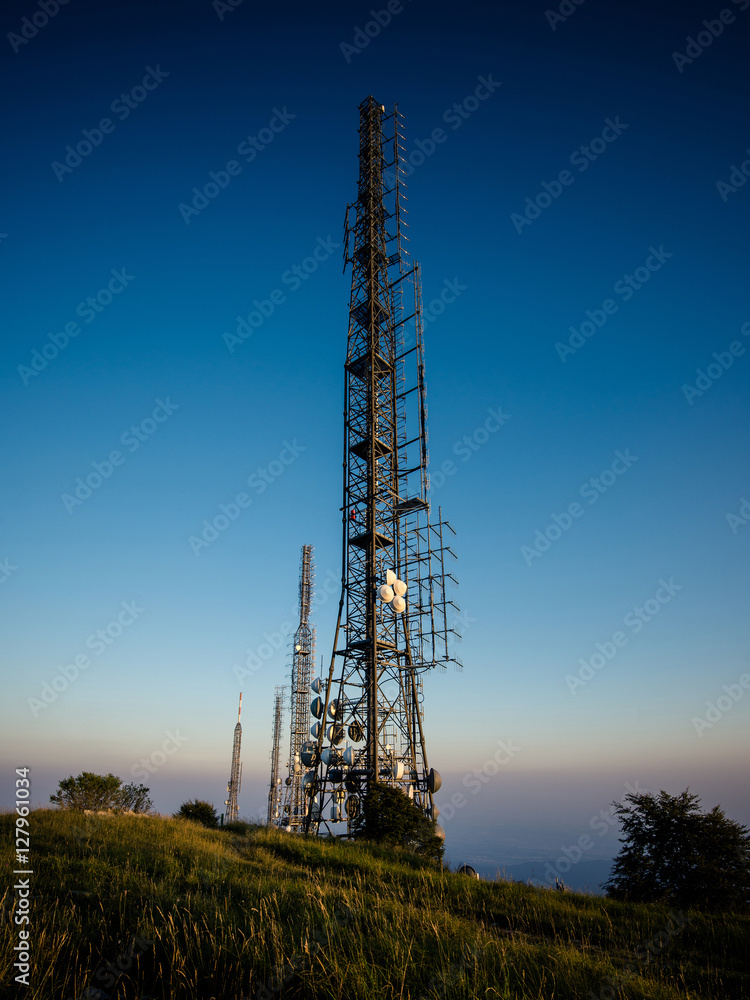 radio waves antenna at mountain top
