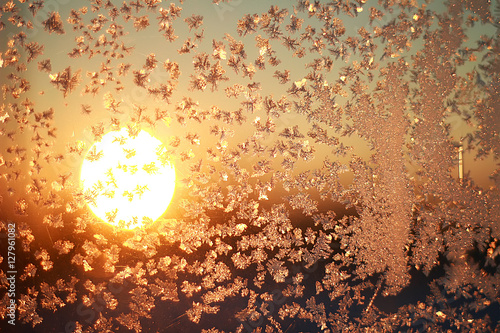 frosted glass with a pattern on a sunset