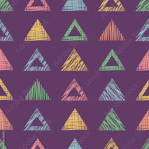 Seamless vector  geometrical pattern with triangles. Colorful endless background with  hand drawn geometric figures.