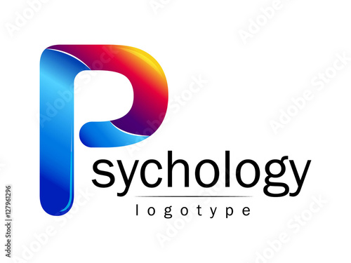 Modern logo of Psychology. Creative style. Logotype in vector. Design concept. Brand company. Blue and red color letter on white background. Symbol for web, print, card, flyer. photo