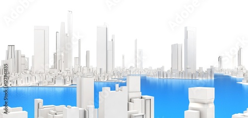 3d generic city with lake