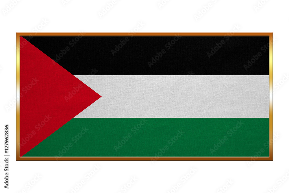 Fototapeta premium Flag of Palestine , golden frame, fabric texture