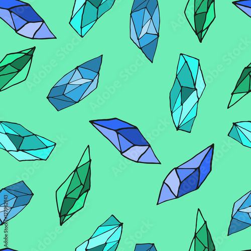 Seamless pattern with crystals. Crystal seamless pattern. Crystals on black. Colorful crystal pattern, pink blue green and red crystal pattern. Shiny crystal pattern on black. Bright crystal pattern