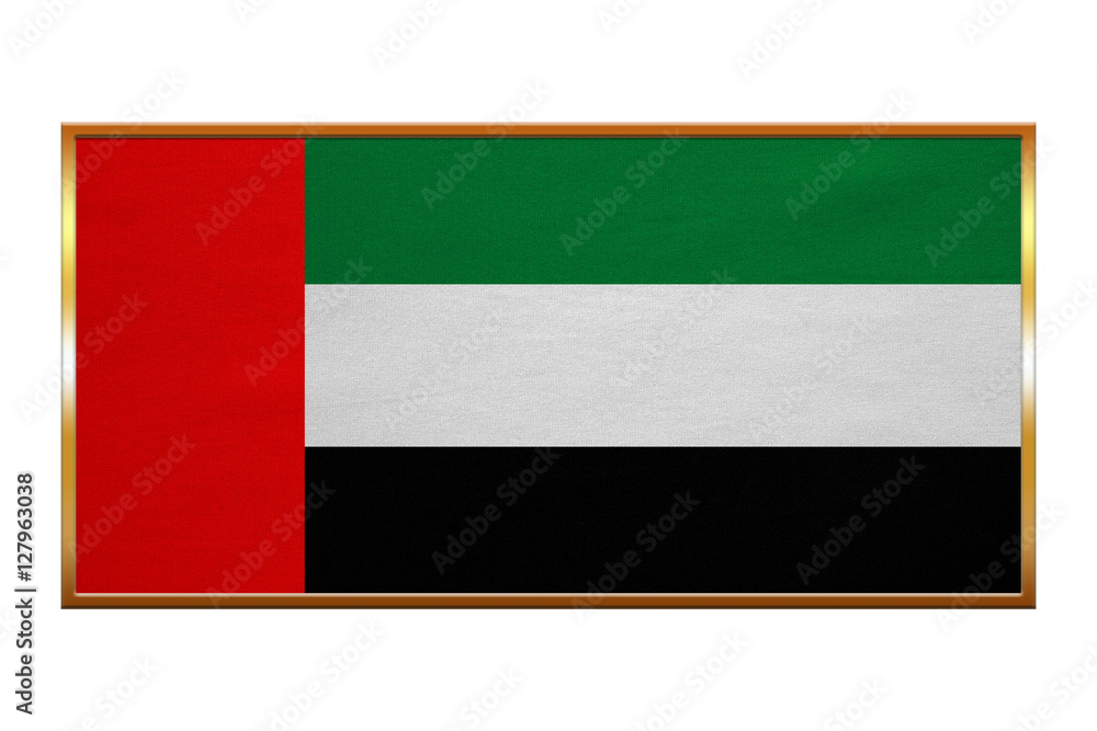 Flag of the UAE , golden frame, fabric texture Flag of the UAE , golden frame, fabric texture