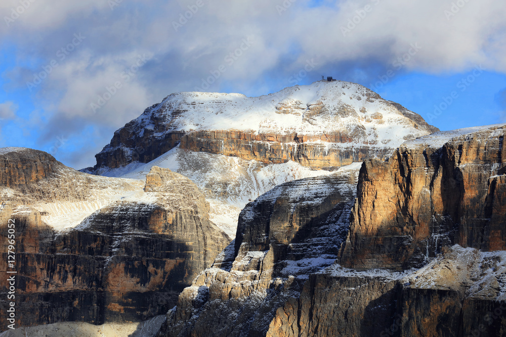 Piz Boe (3152m) - view of top of Sella gruppe or Gruppo di Sella, South Tirol, Dolomites mountains, Italy