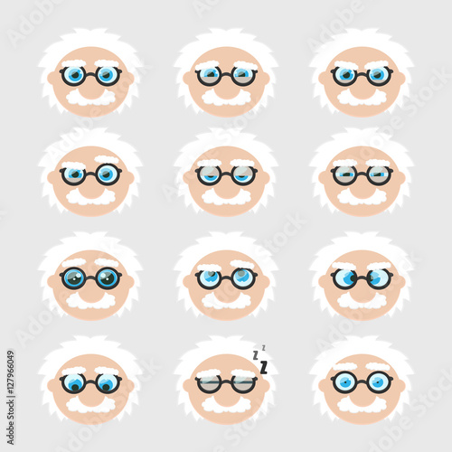 Set of cute scientist emoticons.