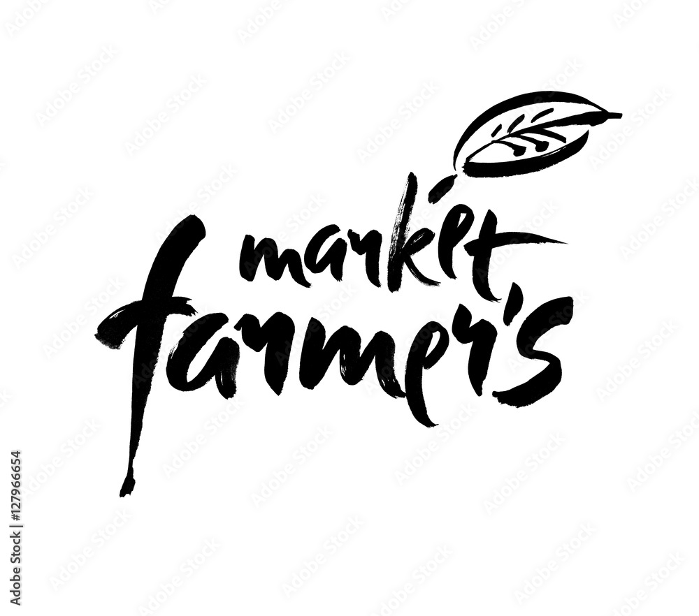 Farmers market hand lettering, retro vintage style. Hand drawn typography vector illustration.