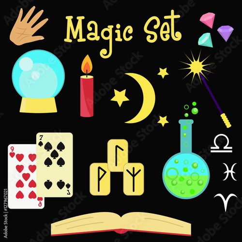 Magic fortune teller witch flat vector set 