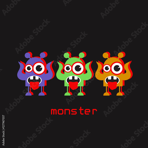Funny cute monster charcters cartoon vector illustrtion
