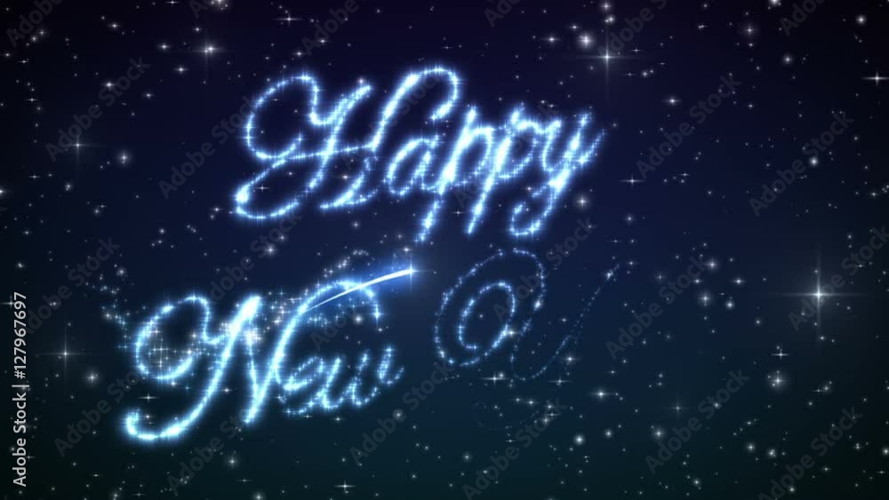 Happy New Year Beautiful Text Appearance Animation in the Night Winter Sky. Text made of Stars. HD 1080. Loop-able.
