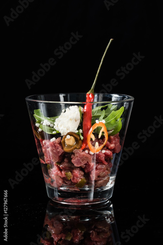 beef tartare in the glass