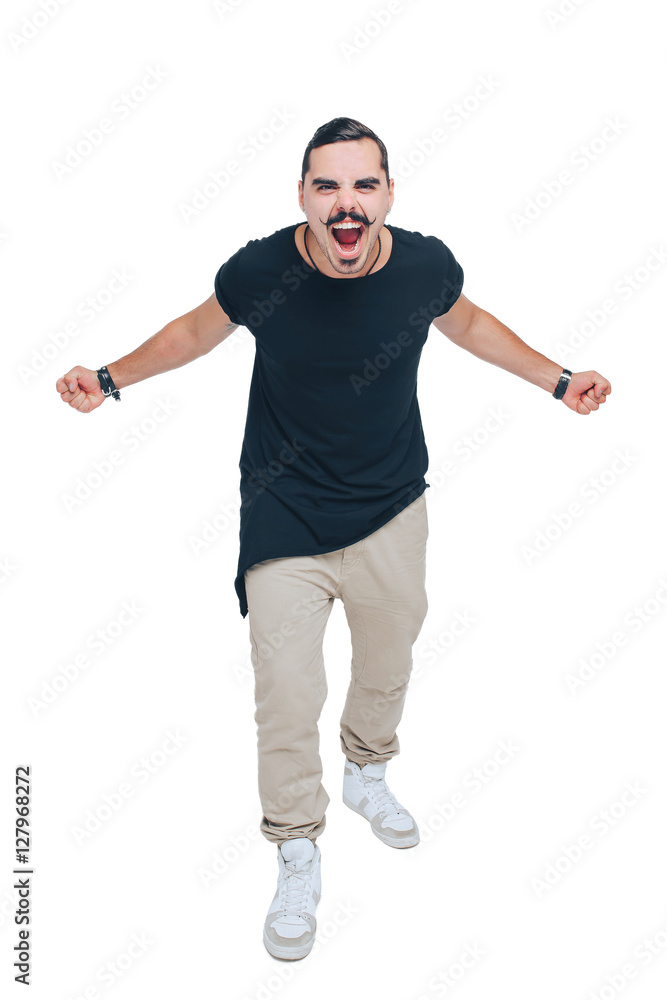 Fototapeta premium guy was angry shouting with a smile