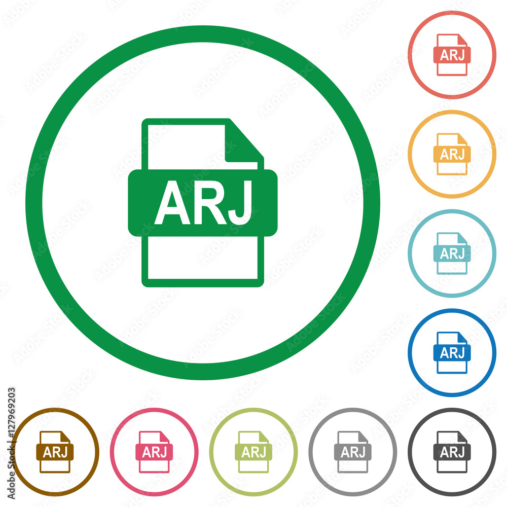ARJ file format flat icons with outlines ARJ file format flat icons with outlines