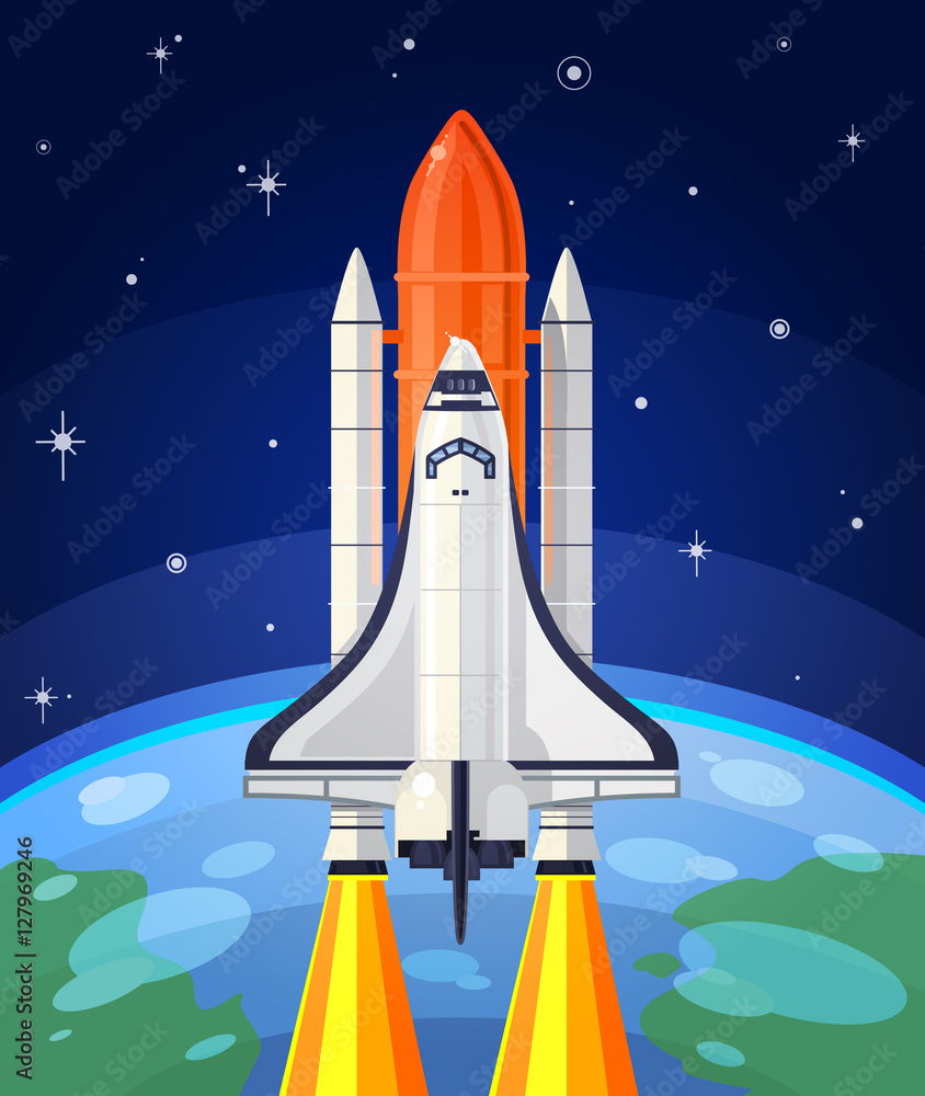 Obraz premium Vector illustration of a space rocket launch.