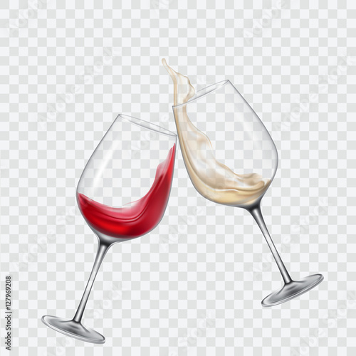 Fotografija Set transparent glasses with white and red wine