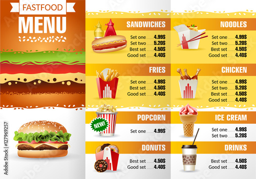 Vector illustration design menu fast food restaurant.