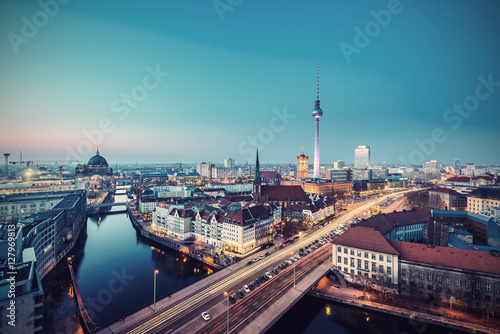 Photography Berlin Mitte Skyline at evening, Berlin, Germany, Europe, Vintage filtered style