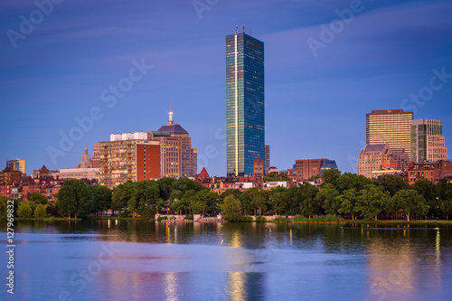 The Boston skyline and Charles River at sunset, seen from Cambri