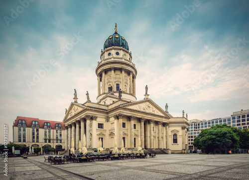 View on German Cathedral on Gendarmenmarkt in Berlin, Germany, Europe, Vintage filtered style