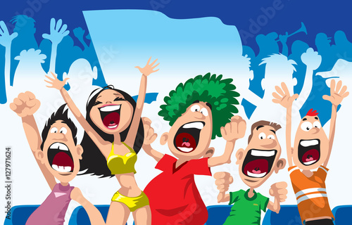 Cartoon sport fans. Vector illustration